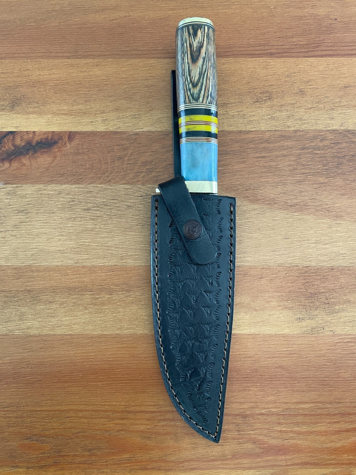 6.6 in. Handmade Damascus Steel Hunting Knife Leather Sheath Included