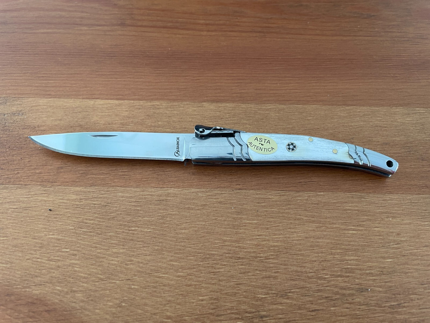 3.14" Spanish Navaja Pocket Knife Bull Horn Scales With Ratchet & Billet Lock