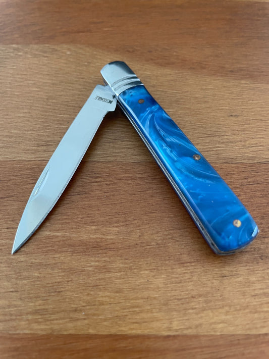2.5" Spanish Navaja Albacete Classic Pocket Knife Blue Celluloid Scales