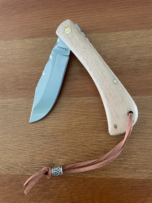 3” Stainless Steel Navaja Folding Knife Wood Handle With Cord Slipjoint / Spain