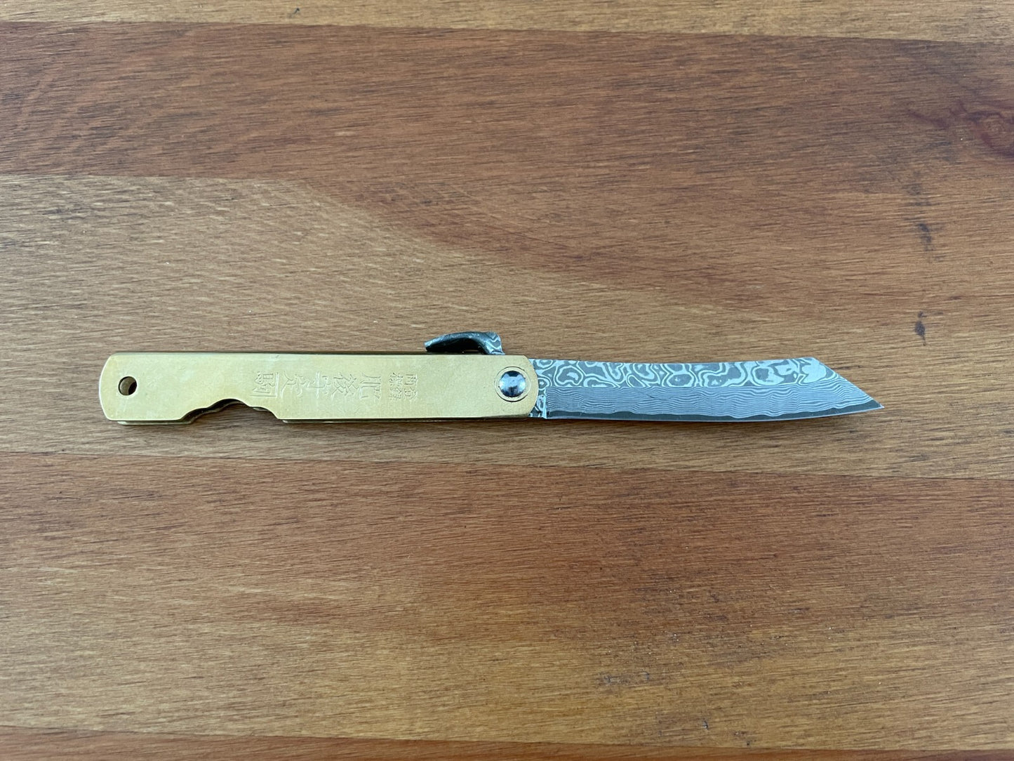 2.8" Navaja Higonokami Pocket Knife Tanto 79-layer Damascus Brass Handle Sheath