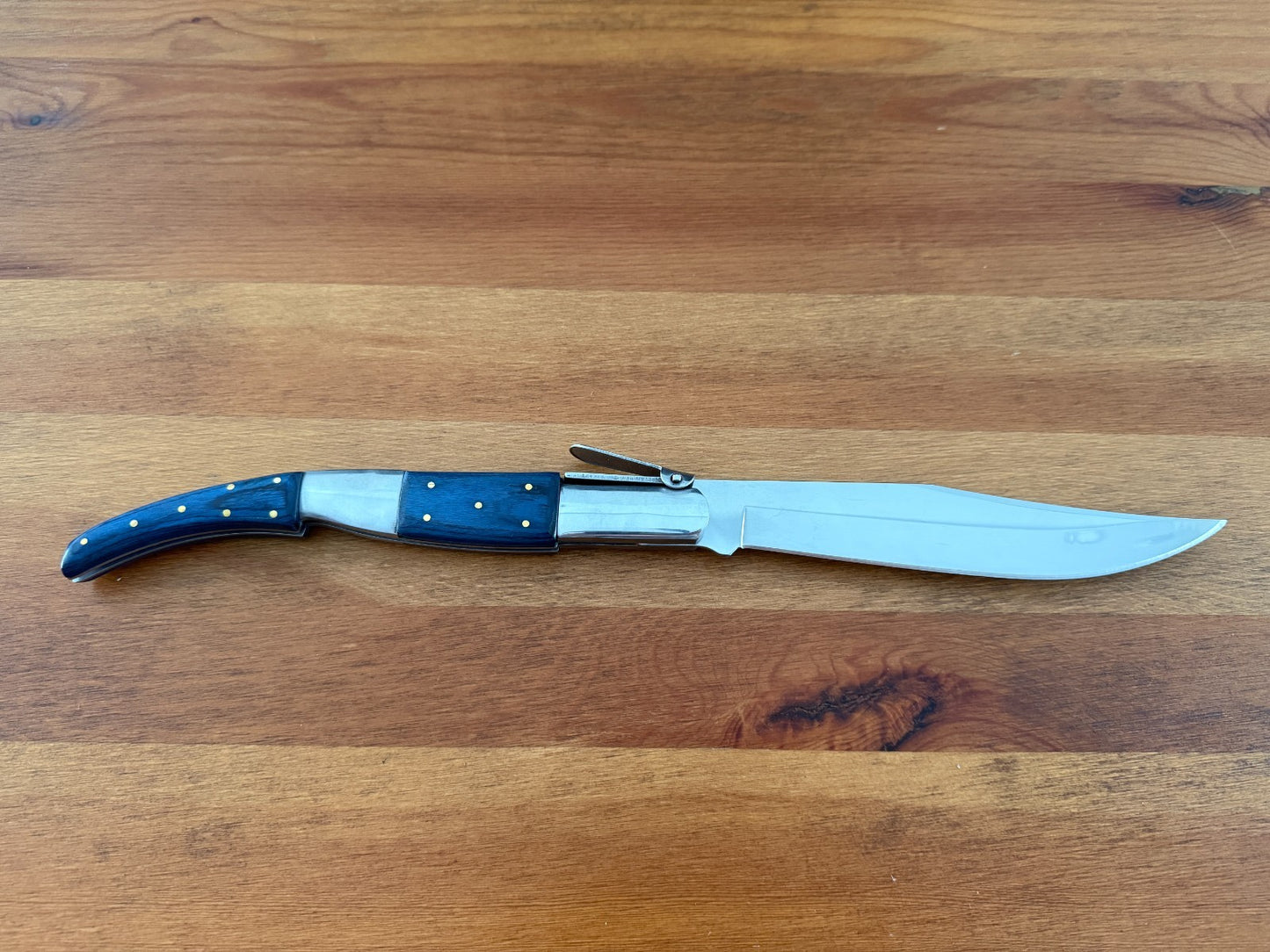 6.5" Long Blade Arabian Style Ratchet Navaja Folding Knife Blue Wood Scales