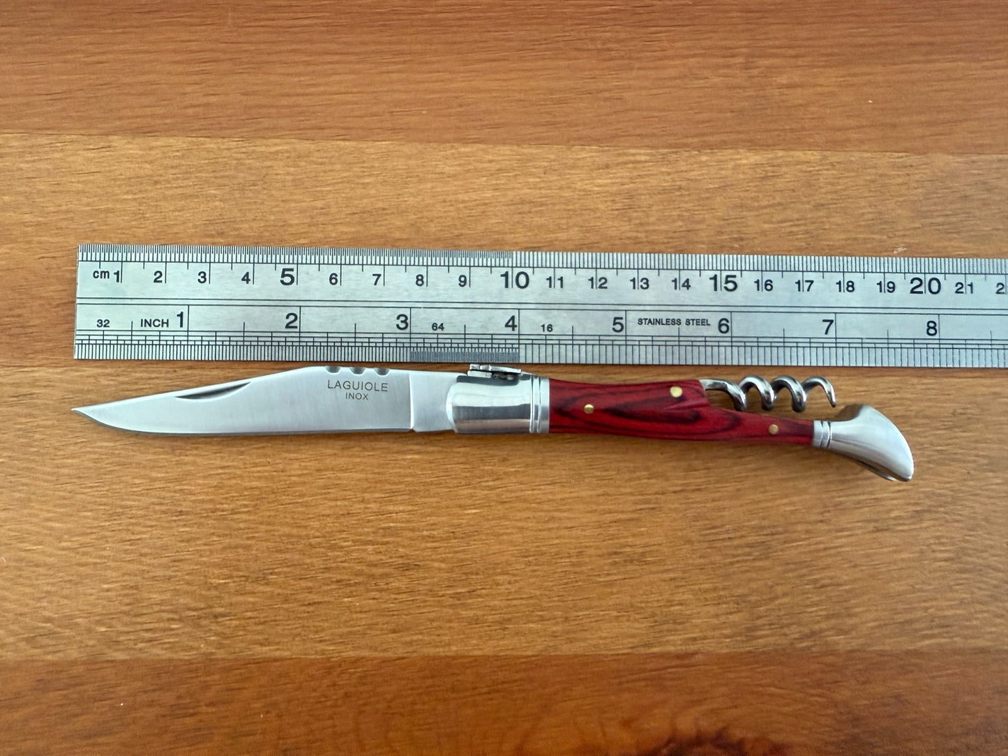 3.34” Stainless Steel Blade Navaja Laguiole Inox Pocket Knife Red Wood Scales