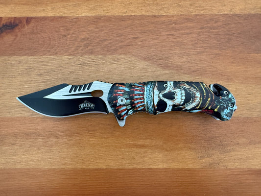 3.5" Steel Blade Master USA Folding Knife Assisted Patriotic Skull Design