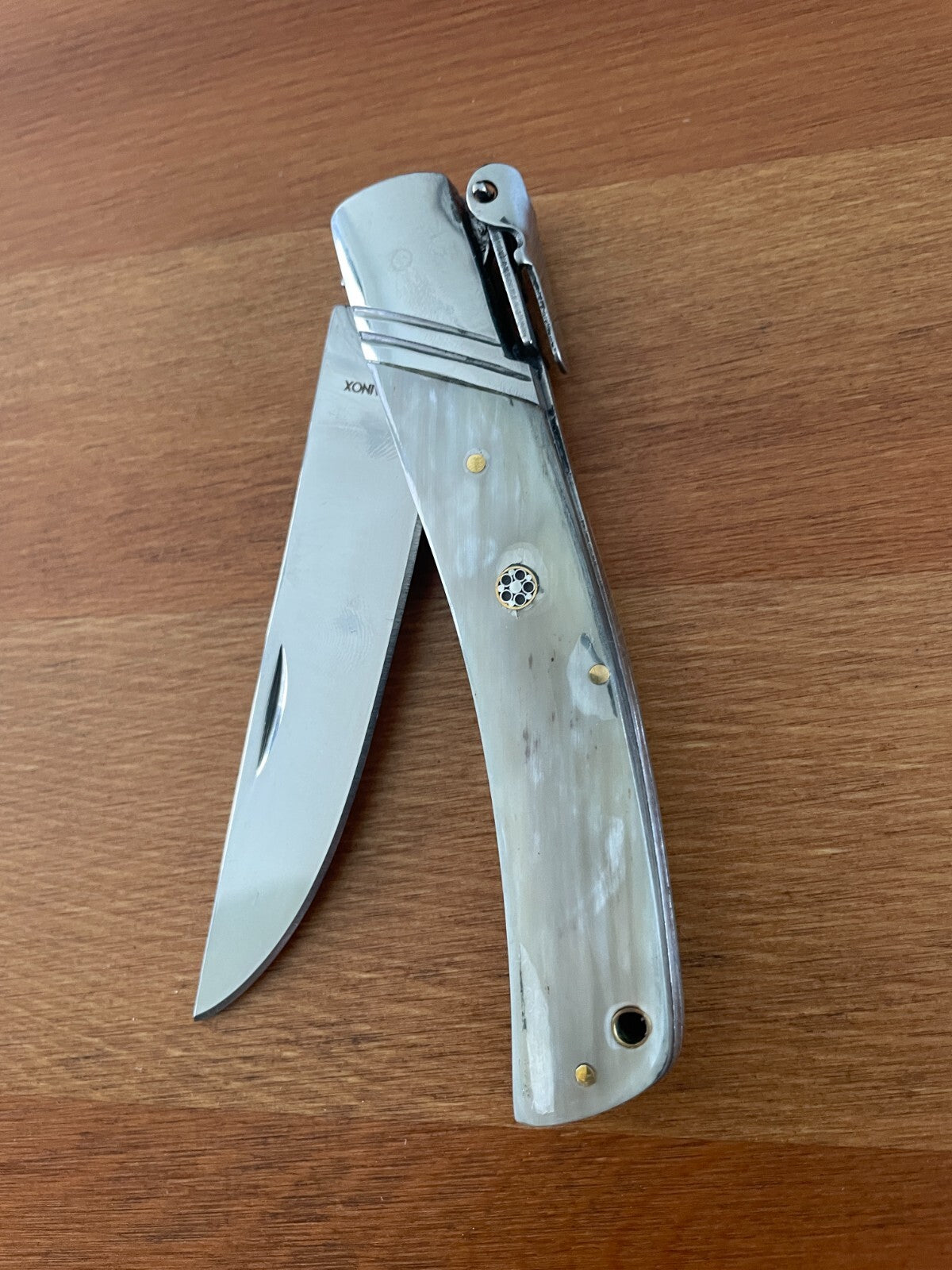 3.54" Spanish Navaja Pocket Knife Bull Horn Scales With Ratchet & Billet Lock