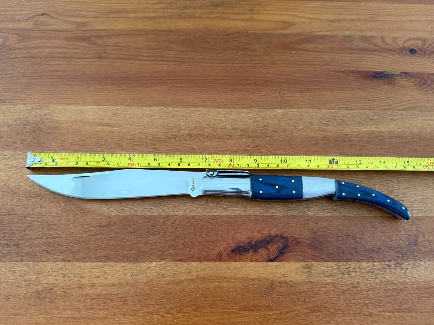 6.5" Long Blade Arabian Style Ratchet Navaja Folding Knife Blue Wood Scales