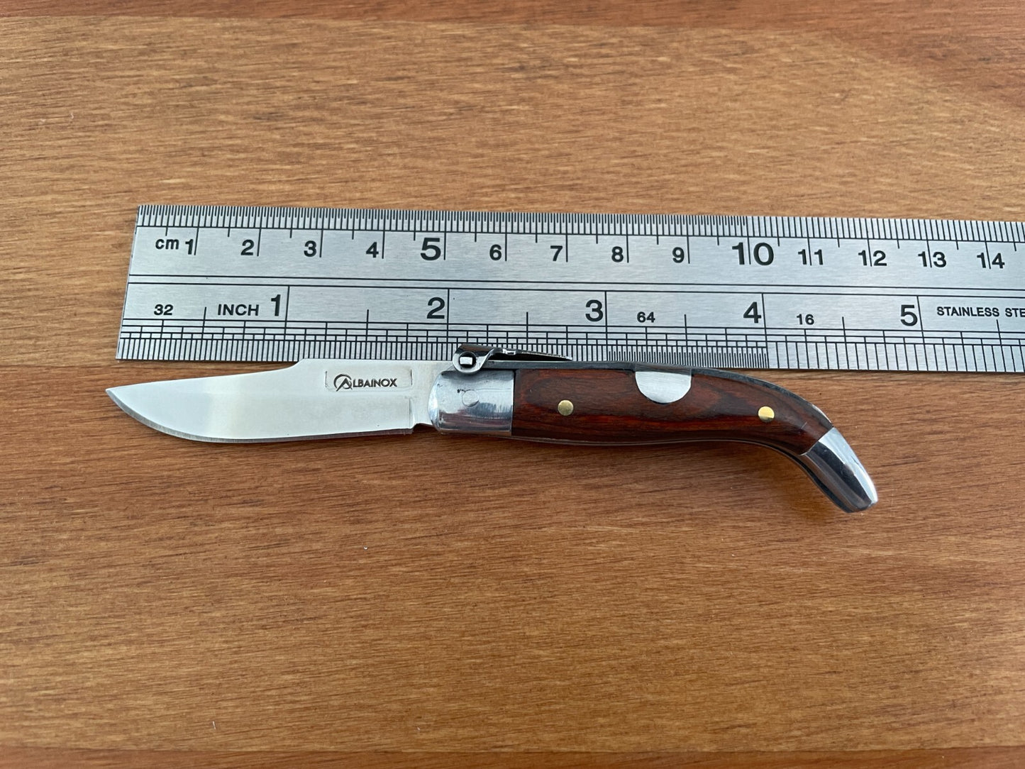 2” Spanish Navaja Teja Albacete Pocket Knife Red Stamina Wood Scales - US Seller