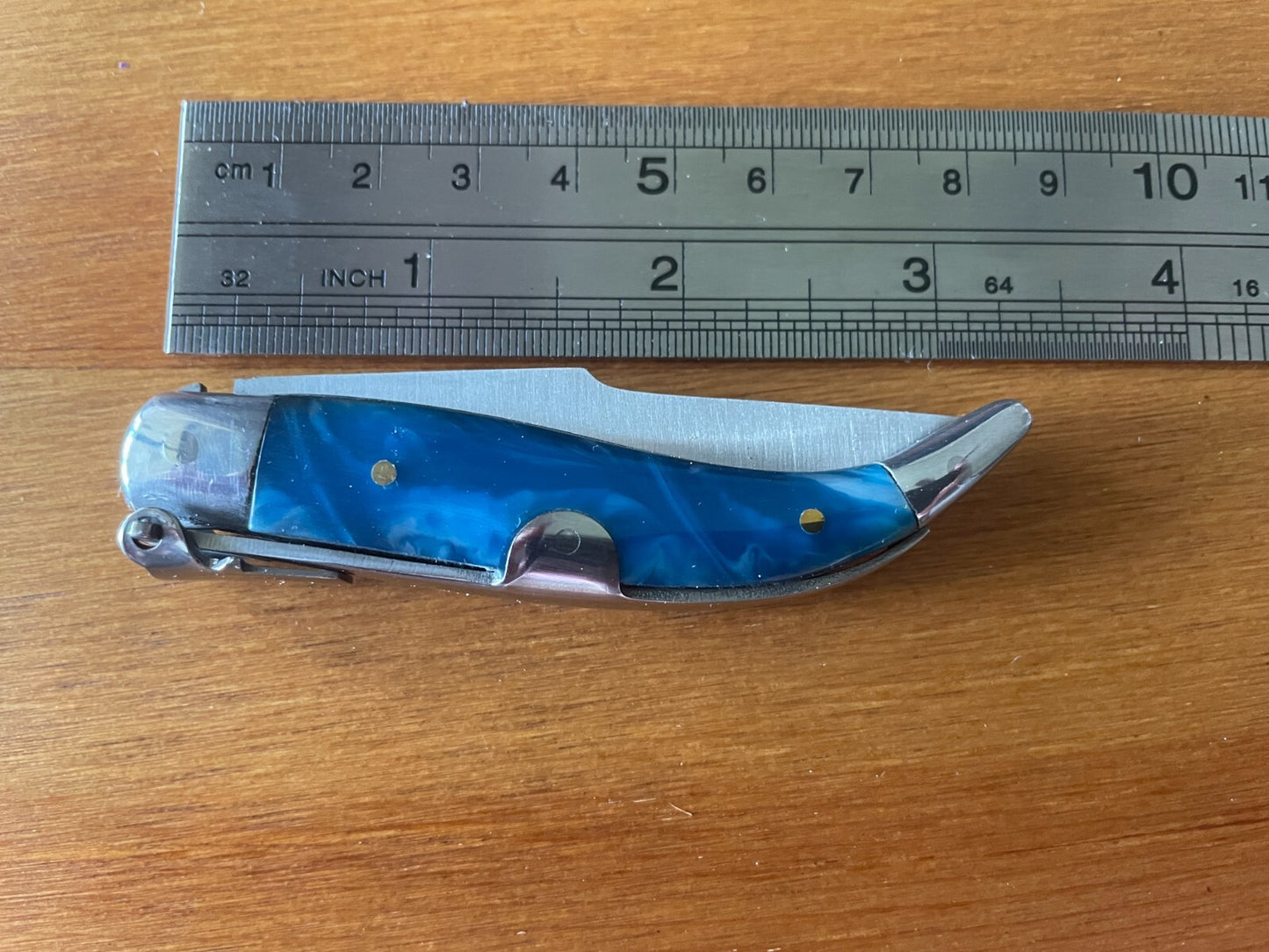2.5” Spanish Navaja Teja Albacete Pocket Knife Blue Celluloid Scales From Spain