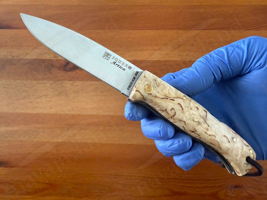 3.15” Joker Artica Bushcraft Folding Knife (Curly Birch Handle) Handmade Spain