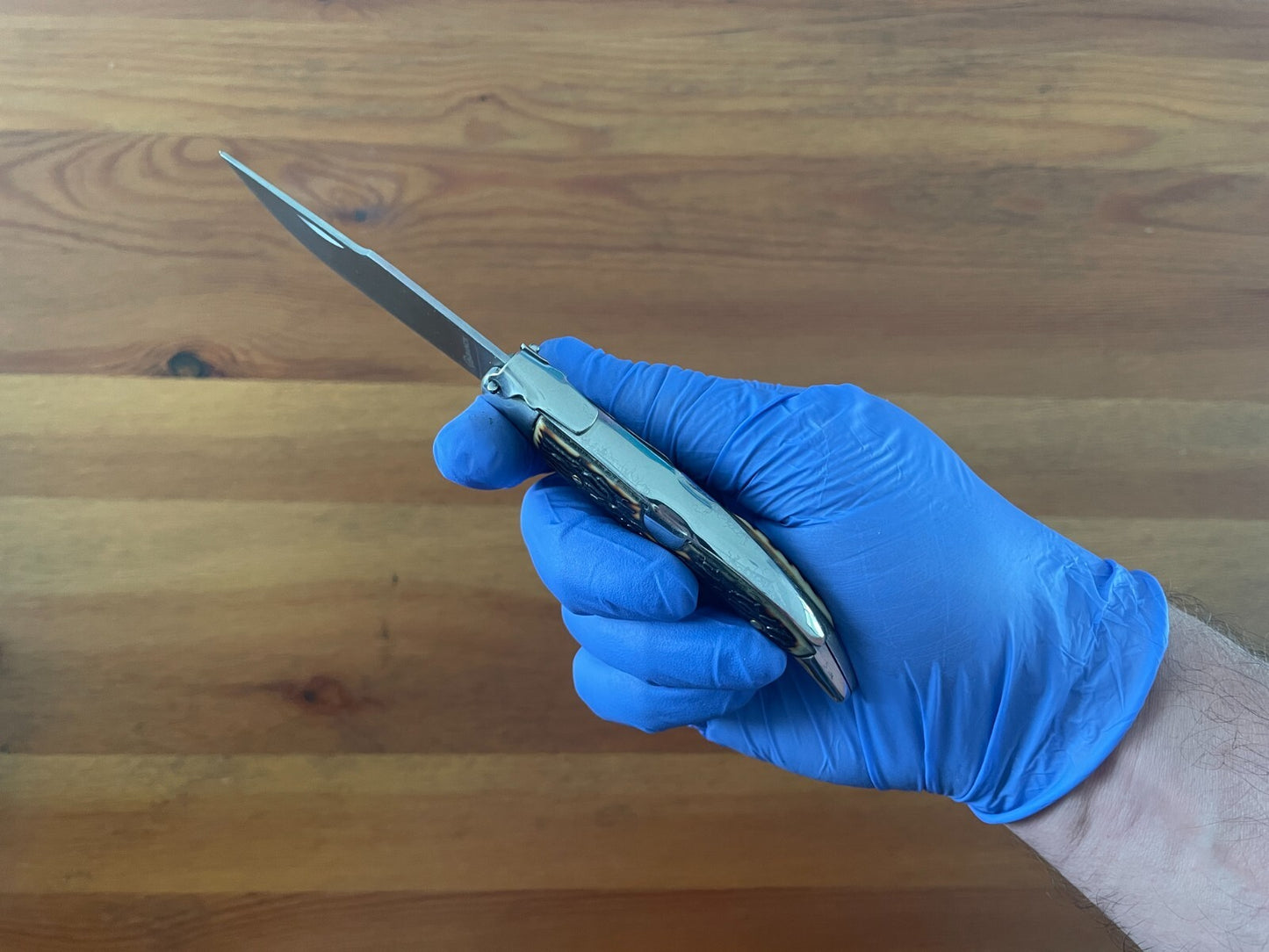 3.22" Carbon Steel Spanish Navaja Teja Deer Antler Imitation Scales Billet Lock