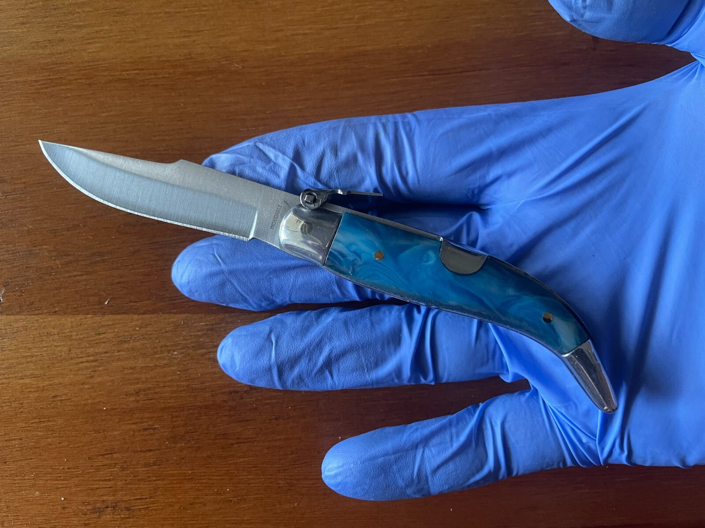 2.5” Spanish Navaja Teja Albacete Pocket Knife Blue Celluloid Scales From Spain