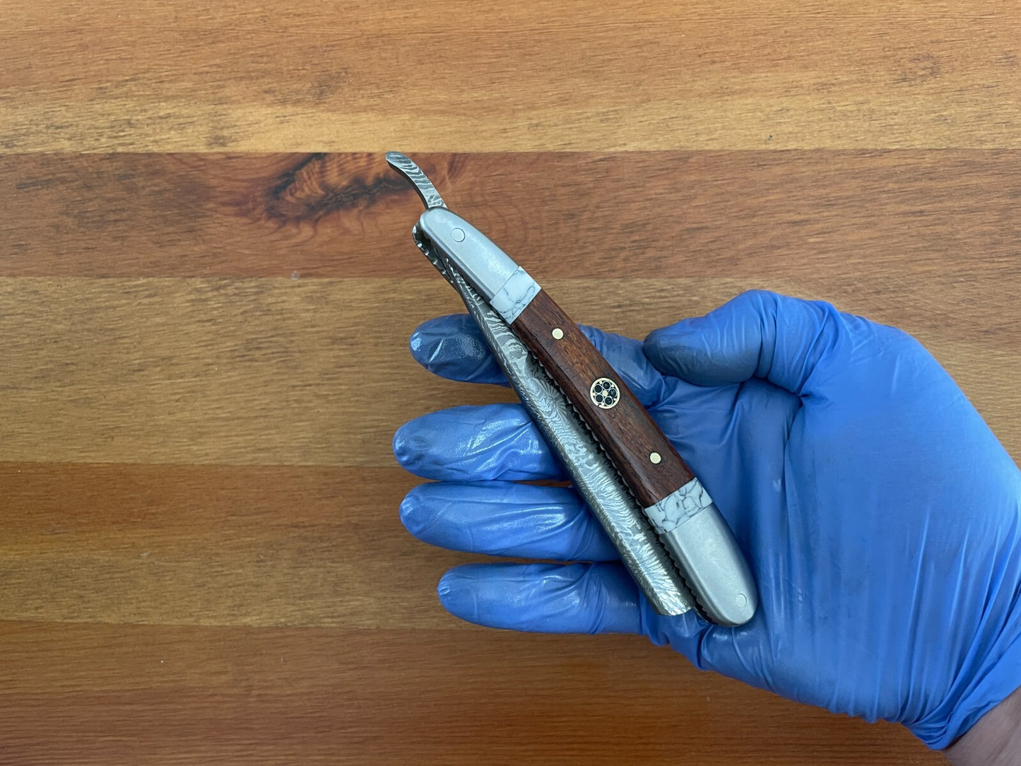 Damascus Straight Razor Shavette Handmade by Home Town Knives