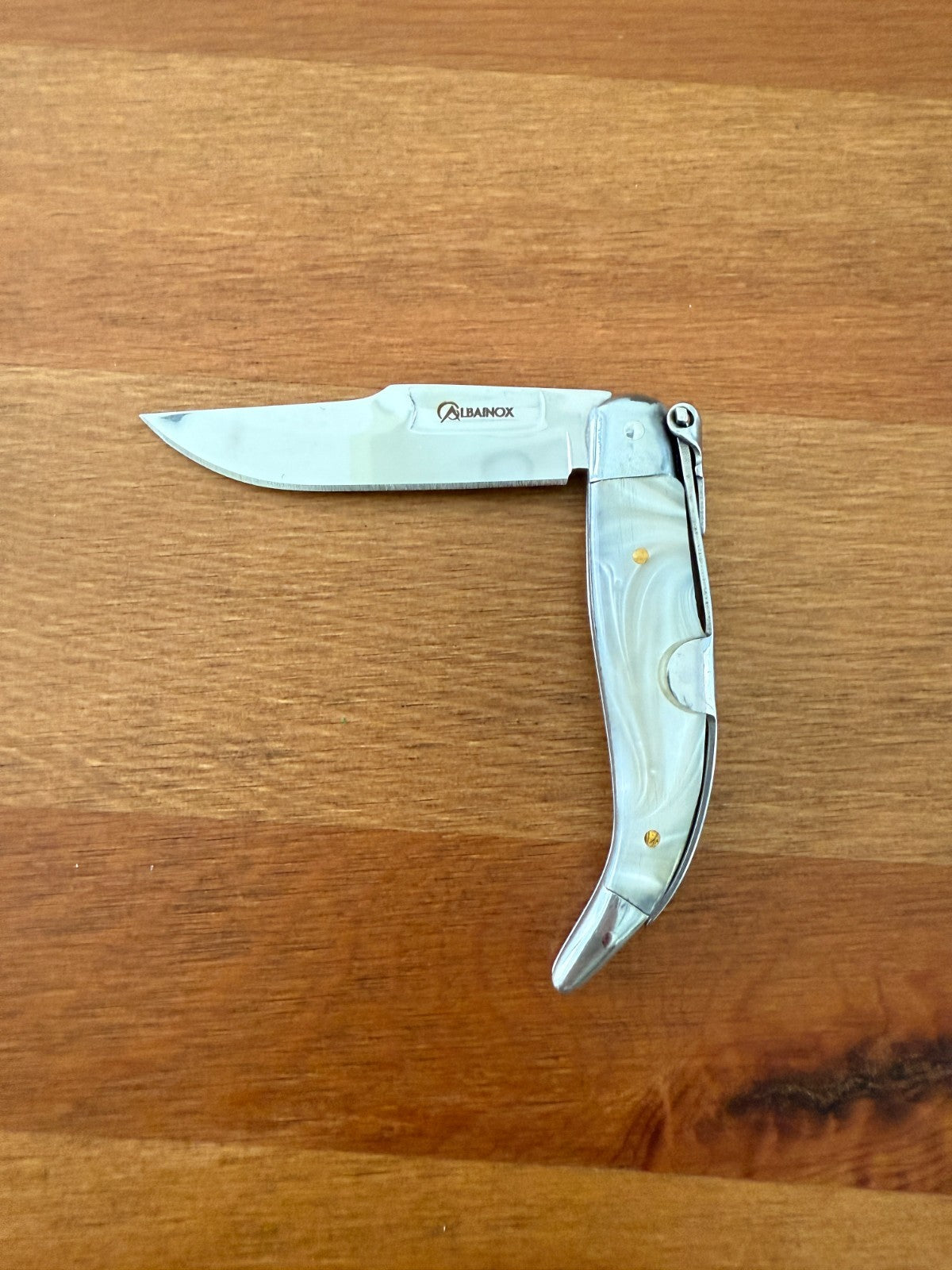2.6" Steel Blade Spanish Navaja Teja Albacete Mother of Pearl Imitation Scales