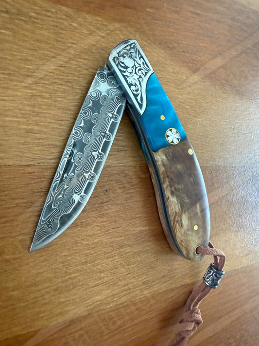 79 Layers Damascus Folding Knife – Ornated Bolster – 7.30 cm (2.87") Blade