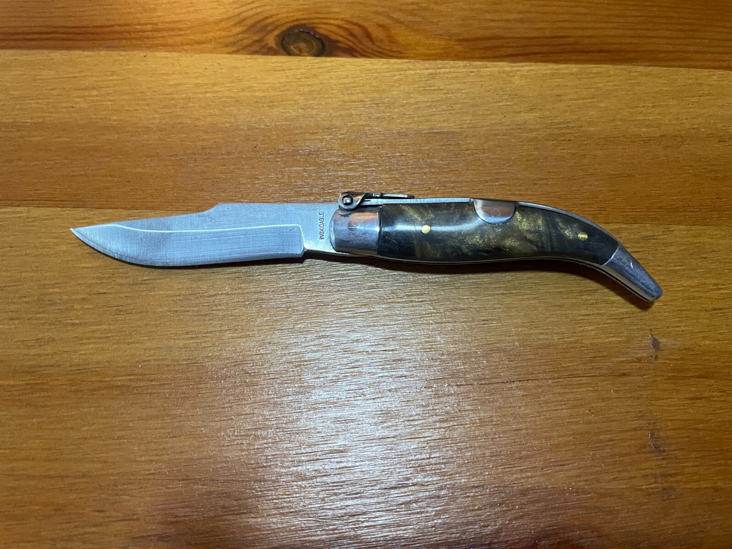 2.5” Spanish Navaja Teja Albacete Pocket Knife Brown Celluloid Scales From Spain