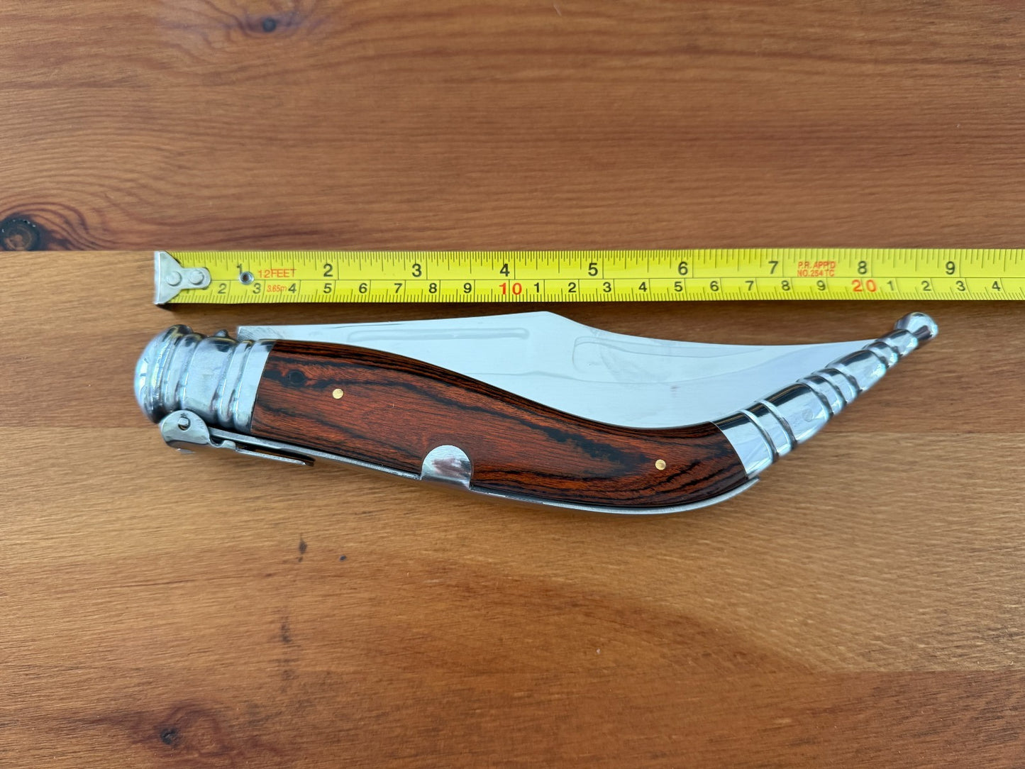 6.5" Spanish Navaja Sevillana Pocket Knife Red Stamina Wood Scales with Ratchet