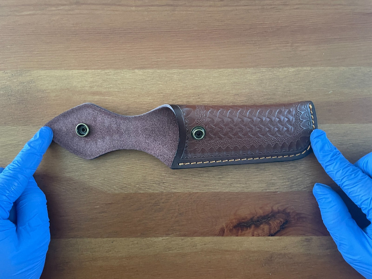 5.9 in. Brown Leather Pocket Knife Sheath Pouch with Belt Holder Hand Made Spain
