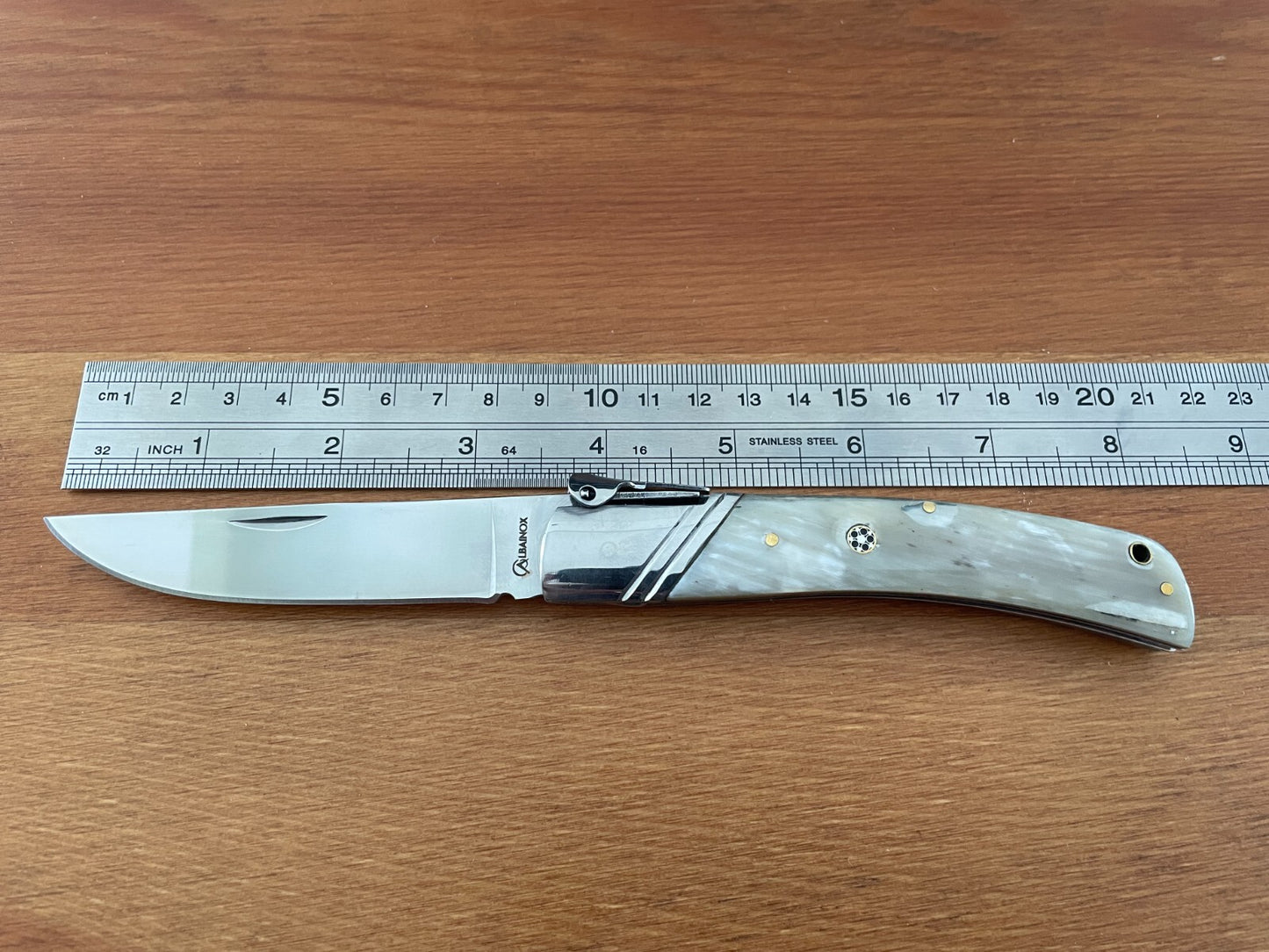 3.54" Spanish Navaja Pocket Knife Bull Horn Scales With Ratchet & Billet Lock
