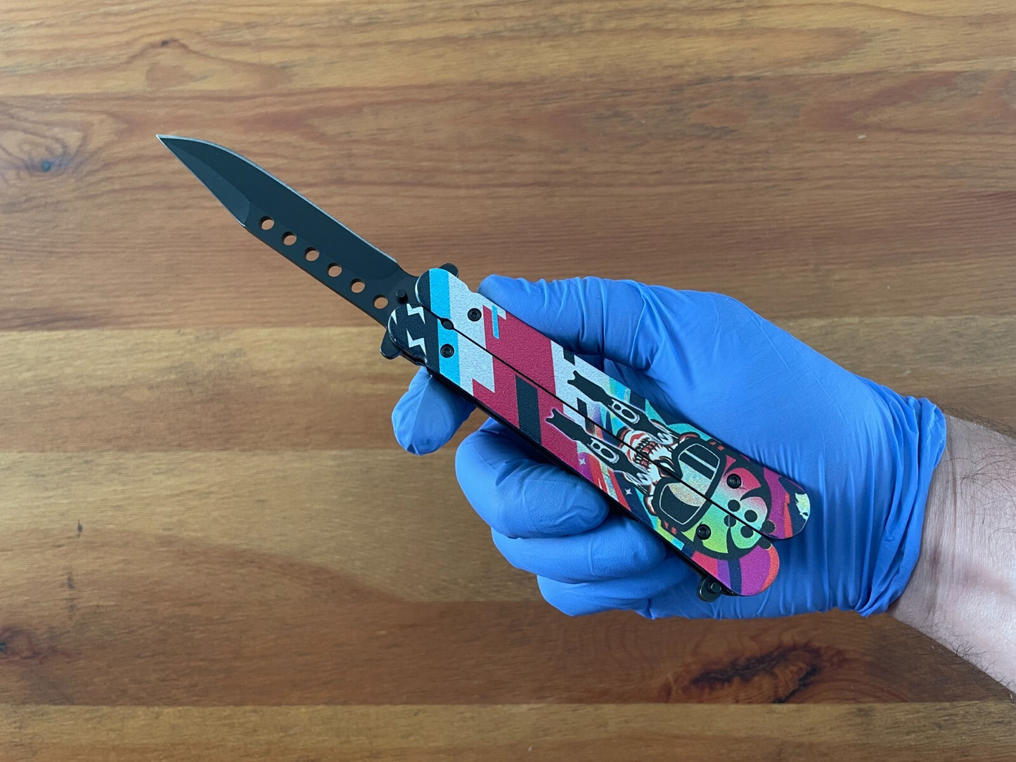 3.6" 420 Steel Black Finish Folding Pocket Knife Skull Handle 3D Printed