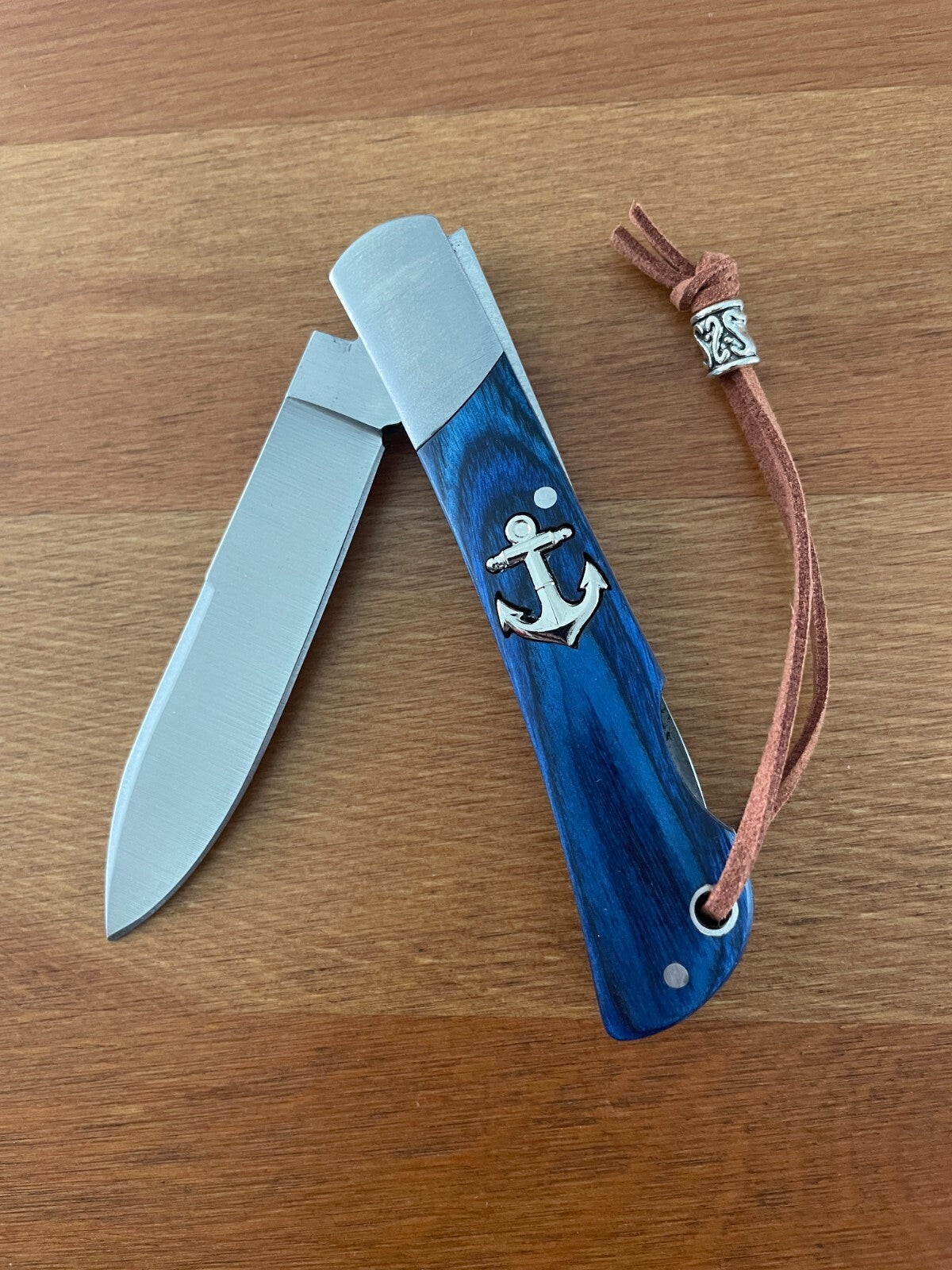 3.15" Steel Navaja Pocket Knife Sailor / Marinera Blue Stamina Wood Handle
