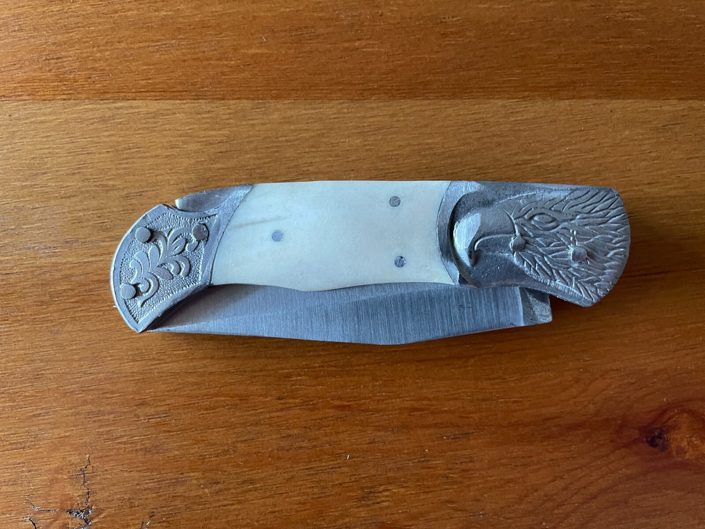 3.5" Spanish Navaja Pocket Knife Eagle Bolsters Bone Scales Lockback USA Seller