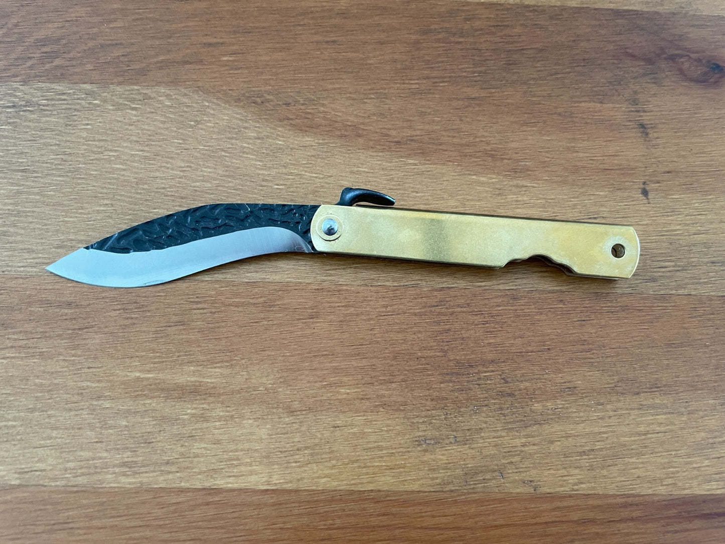 2.9" Navaja Higonokami Pocket Knife 420 Steel Falcata, Brass Handle with Sheath