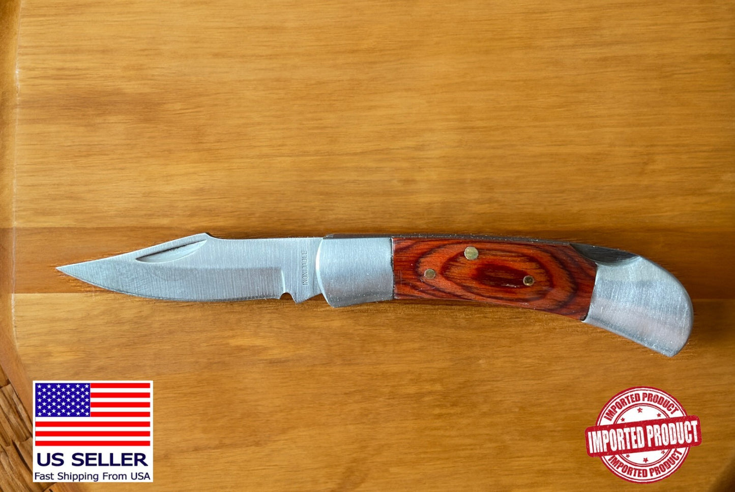 Small Pocket Knife 2" Blade Stainless Wood Scales With Lock From Spain