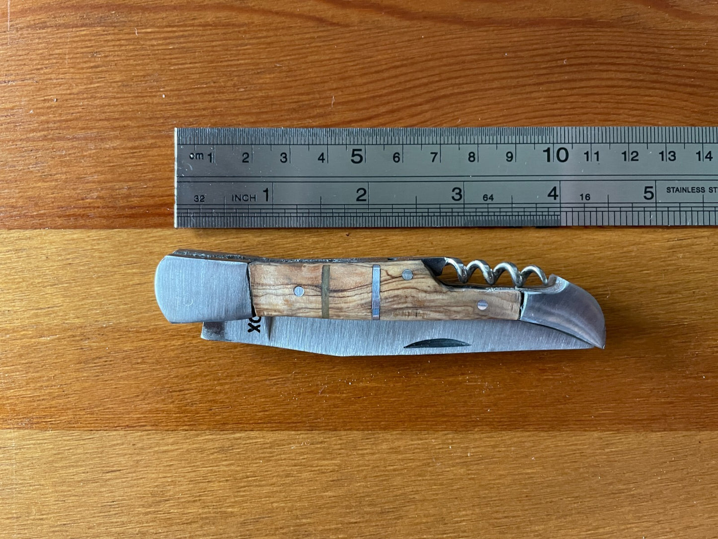 Pocket Knife 3.2" Stainless With Wooden Handle Corkscrew Handmade Artisan