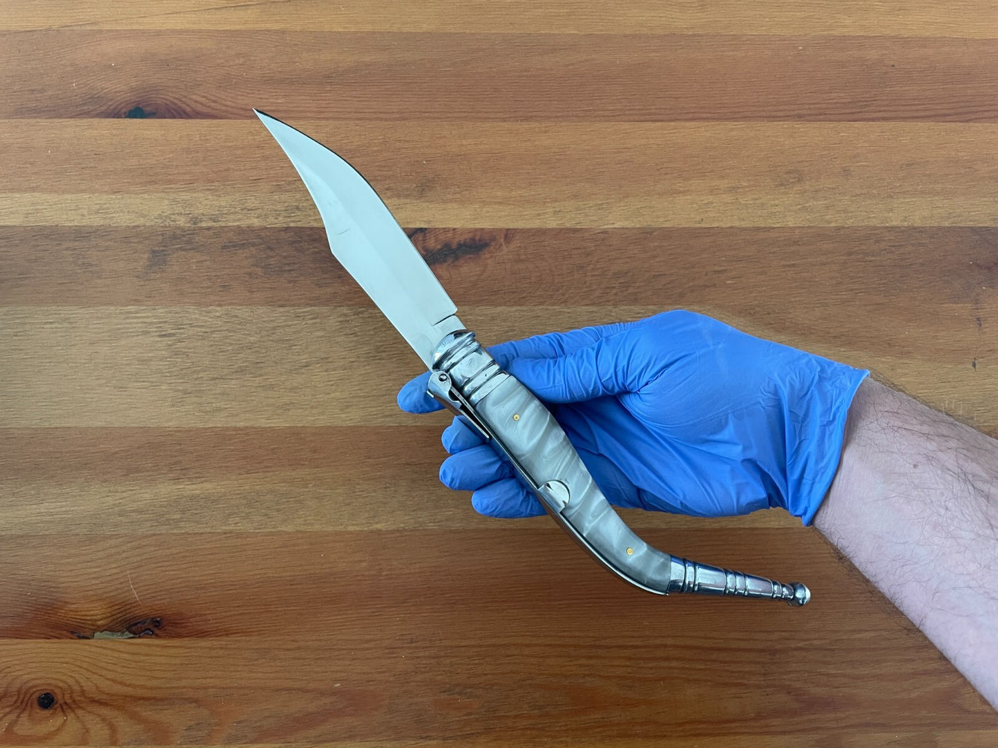 5.66" Spanish Navaja Sevillana Bandolera Pocket Knife Nacre Imitation w/ Ratchet