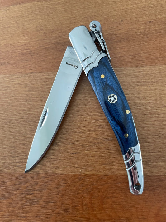 3.14 Stainless Steel Blade Spanish Navaja Pocket Knife Blue With Ratchet Sound