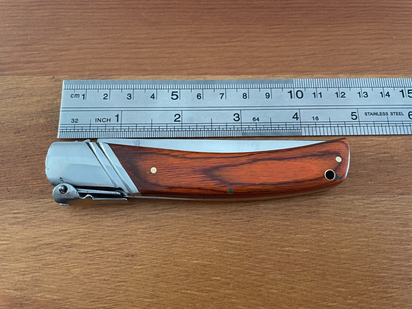 3.54" Spanish Navaja Pocket Knife Stamina Wood Scales With Ratchet & Billet Lock
