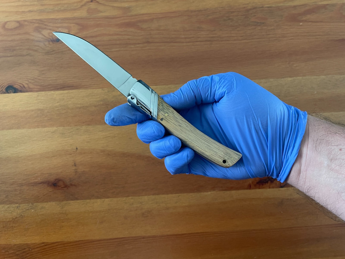 3.54" Spanish Navaja Pocket Knife Zebra Wood Scales With Ratchet & Billet Lock