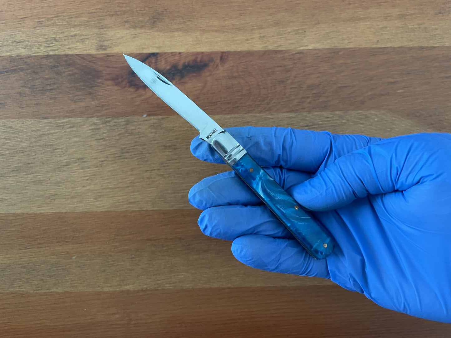 2.5" Spanish Navaja Albacete Classic Pocket Knife Blue Celluloid Scales
