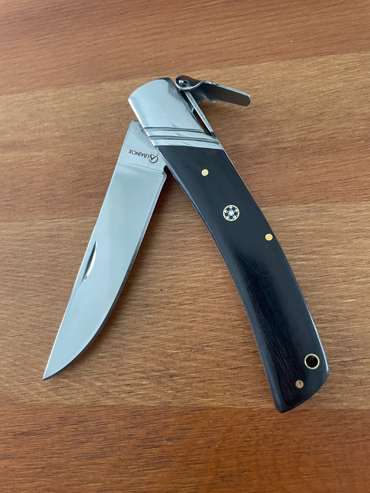 3.54" Spanish Navaja Pocket Knife Black Wood Scales With Ratchet & Billet Lock