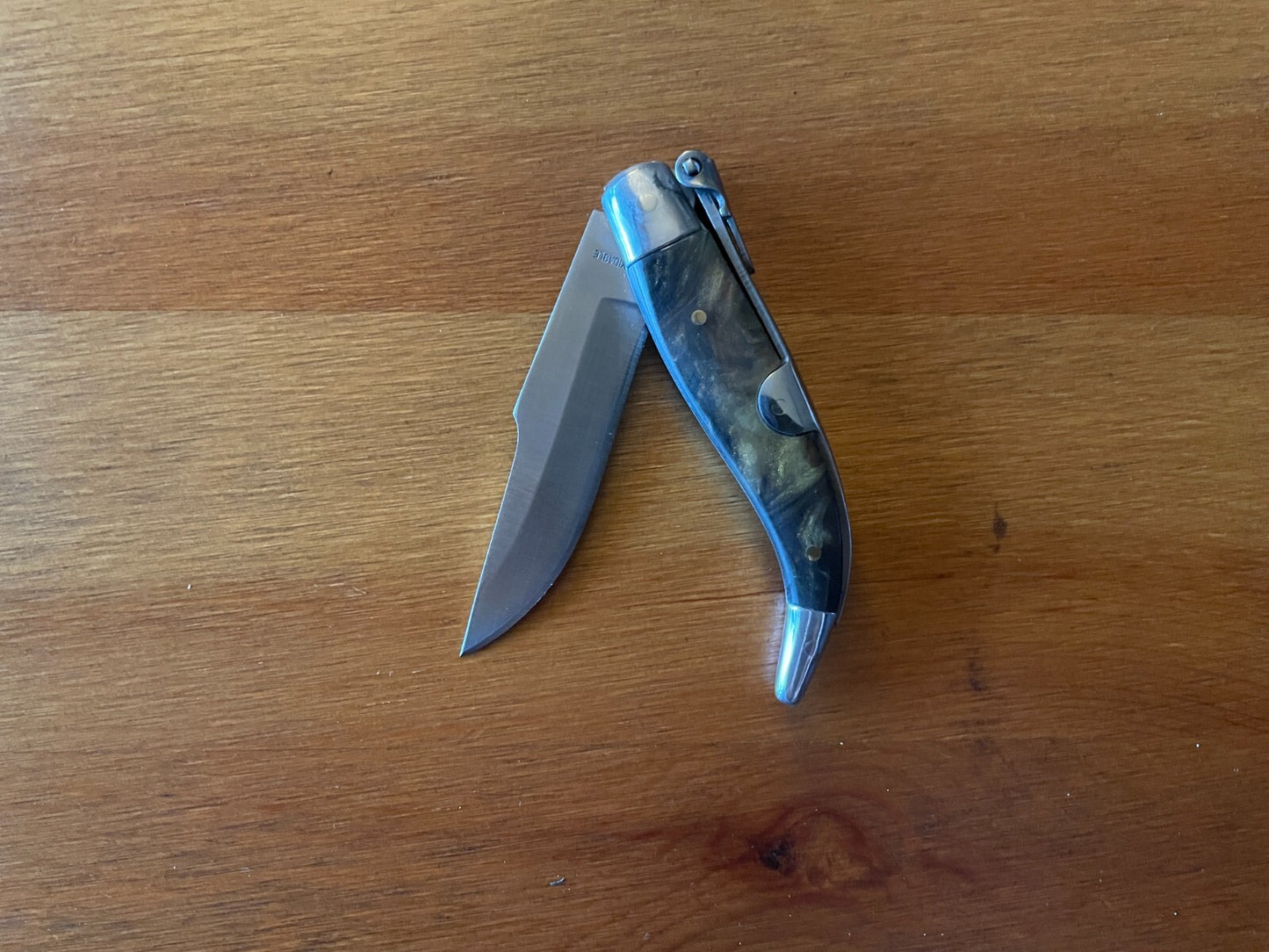 2.5” Spanish Navaja Teja Albacete Pocket Knife Brown Celluloid Scales From Spain