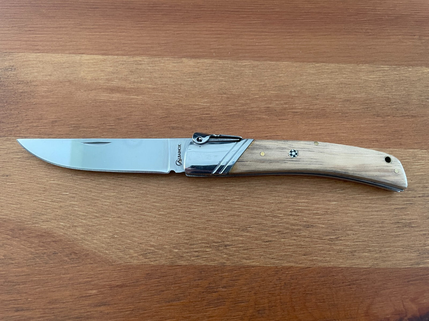 3.54" Spanish Navaja Pocket Knife Zebra Wood Scales With Ratchet & Billet Lock