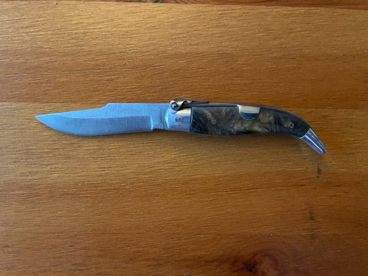 2.5” Spanish Navaja Teja Albacete Pocket Knife Brown Celluloid Scales From Spain