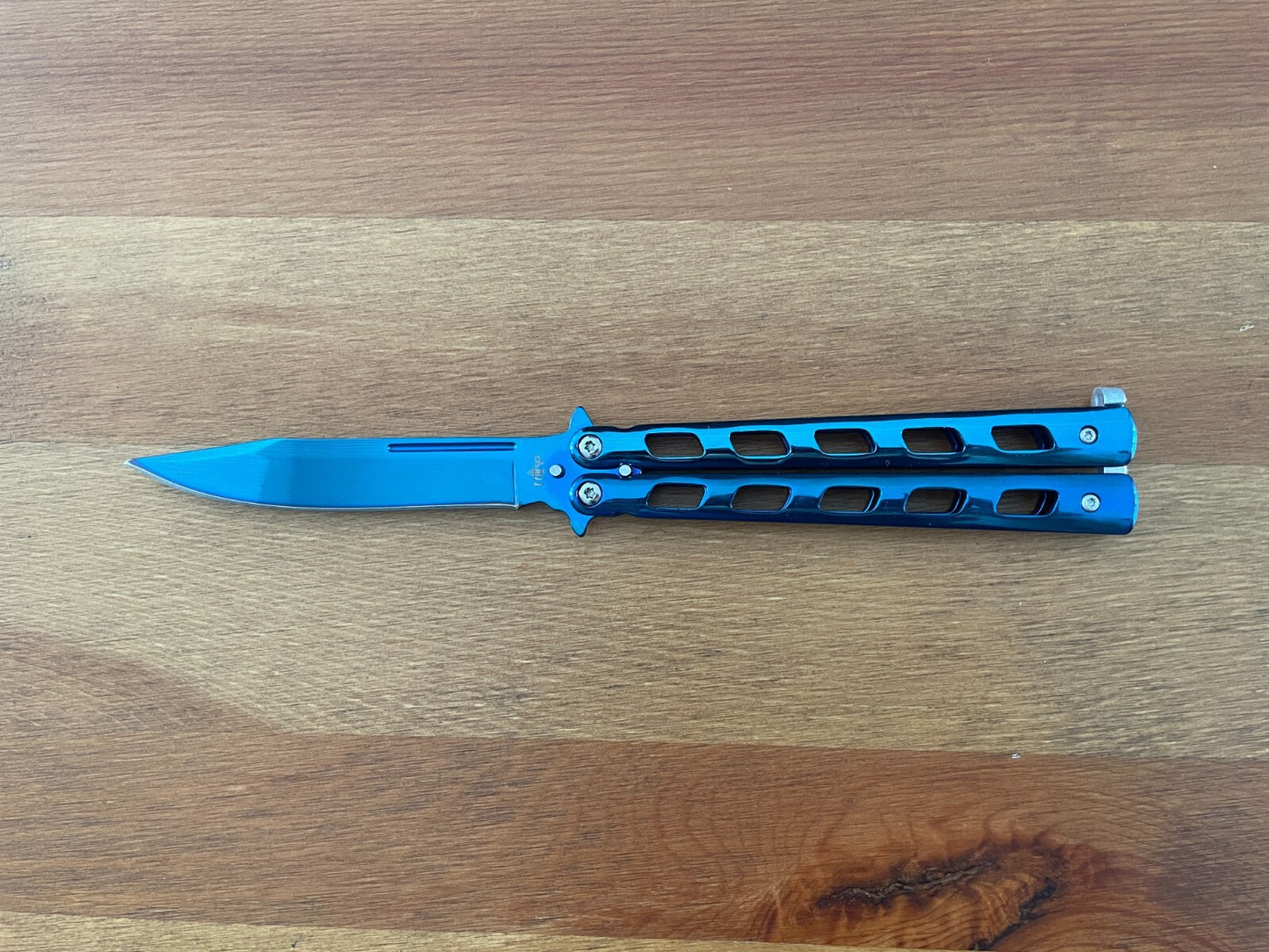 4.7" Stainless Steel Blade Folding Pocket Knife Blue Titanium Plated Handle