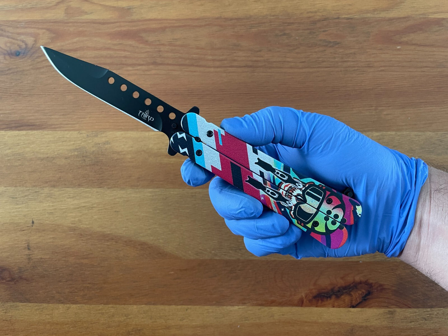 3.6" 420 Steel Black Finish Folding Pocket Knife Skull Handle 3D Printed