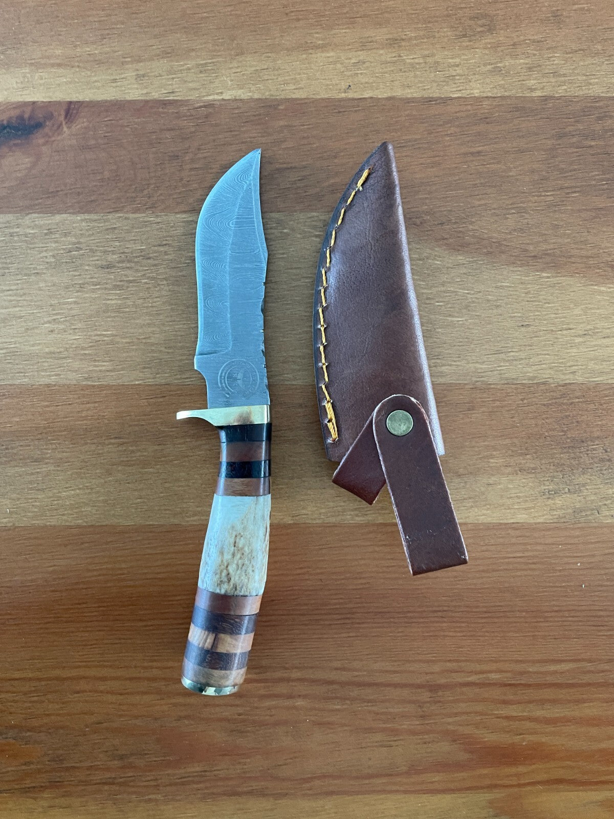 3.7 in. Handmade Damascus Steel Skinner Knife Leather Sheath Included