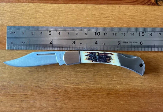 2.3” Spanish Navaja Pocket Knife deer antler imitation lock back - US Seller