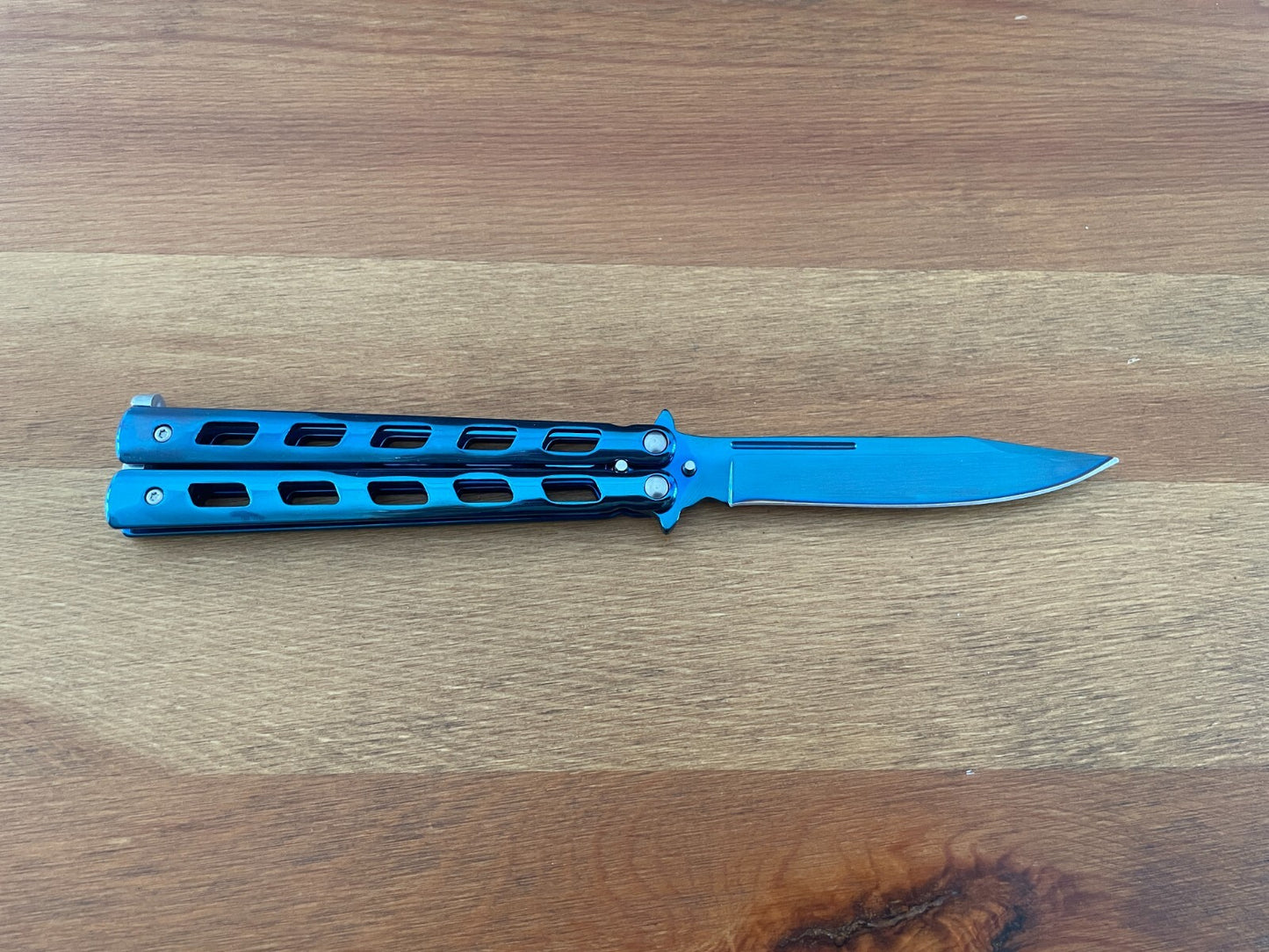4.7" Stainless Steel Blade Folding Pocket Knife Blue Titanium Plated Handle