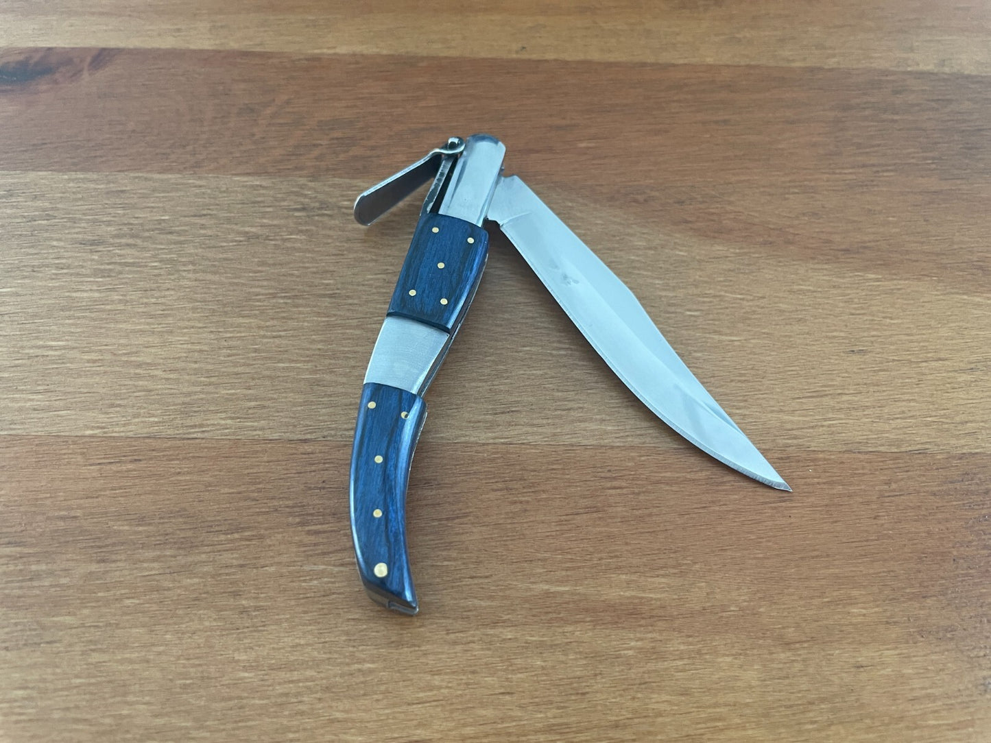 3.14" Arabian Folding Pocket Knife Blue Wood Scales Navaja Handcrafted in Spain