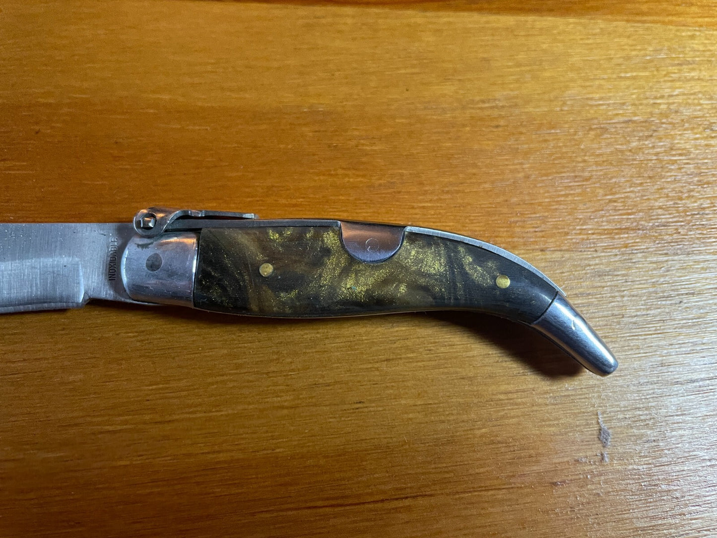 2.5” Spanish Navaja Teja Albacete Pocket Knife Brown Celluloid Scales From Spain