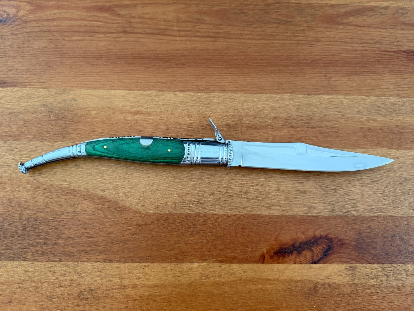 6” Spanish Navaja Serrana Ratchet Folding Knife Green Stamina Wood Scales Spain
