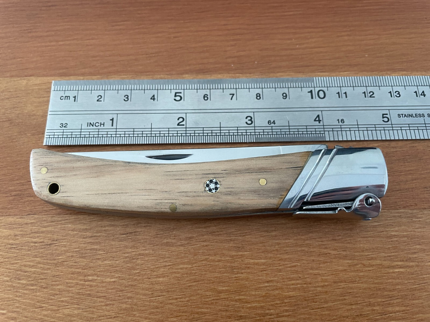 3.54" Spanish Navaja Pocket Knife Zebra Wood Scales With Ratchet & Billet Lock