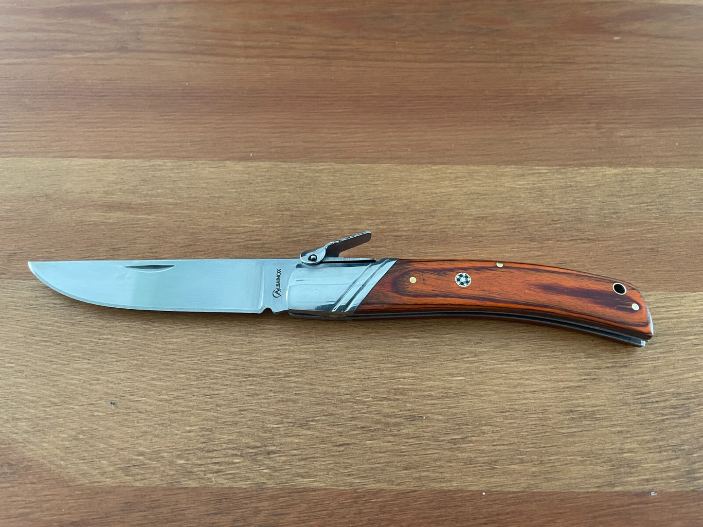 3.54" Spanish Navaja Pocket Knife Stamina Wood Scales With Ratchet & Billet Lock