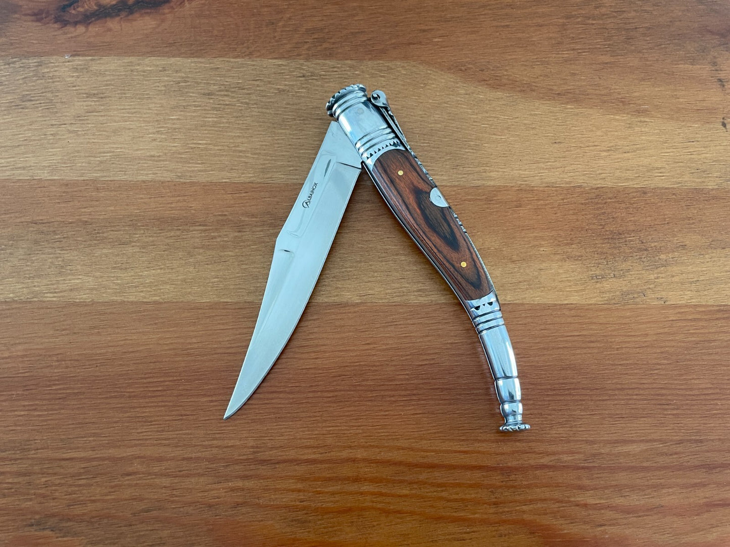4.9” Spanish Navaja Serrana Folding Pocket Knife Red Stamina Wood Handle