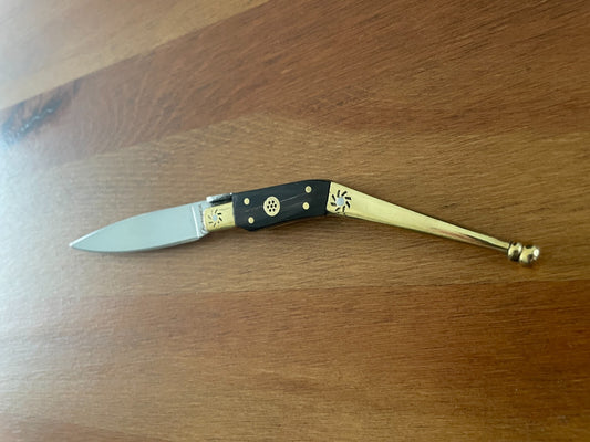 3.22" Spanish Catalan Navaja Folding Knife With Brass Bolsters Bull Horn Scales