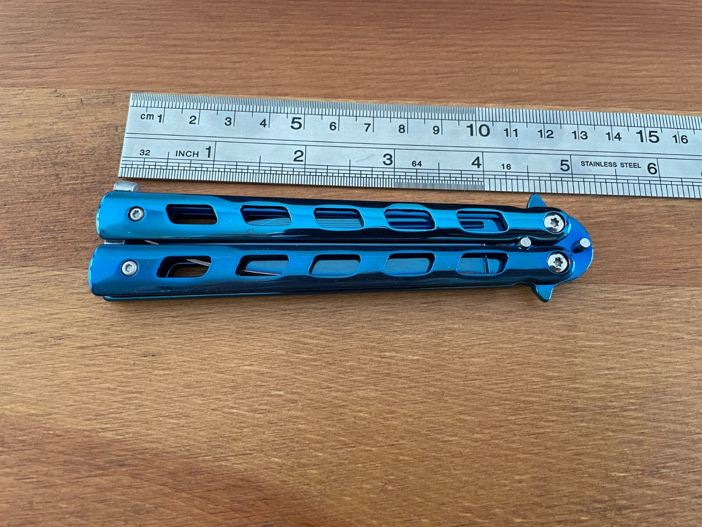 4.7" Stainless Steel Blade Folding Pocket Knife Blue Titanium Plated Handle